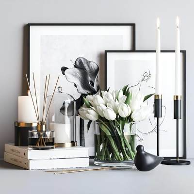 现代花卉 花瓶 蜡烛台 装饰画 摆件